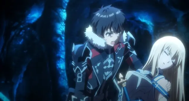 Fate Graphite holding an unconscious Roxy Hart in a glowing blue cave in Berserk of Gluttony.