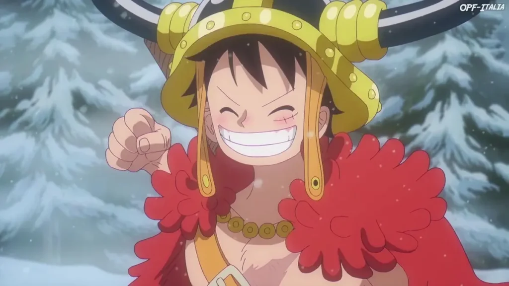 Luffy smiling in Elbaph outfit in One Piece episode 1175