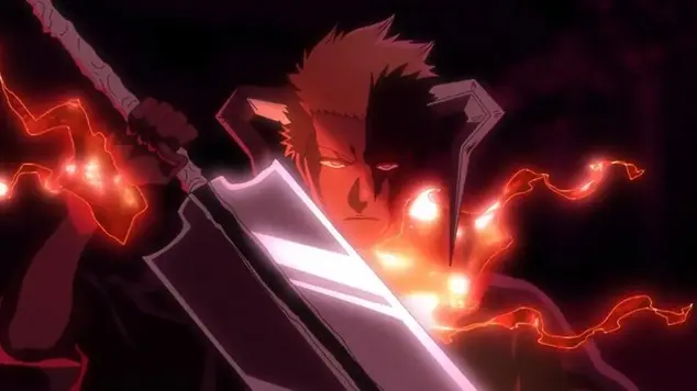 A close-up shot shows Ichigo Kurosaki in his Blood Chains transformation from Bleach: Thousand-Year Blood War.