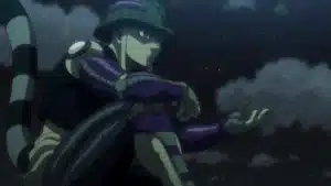 Hunter x Hunter: Which Characters Could Surpass Meruem in the Future? Meruem from Hunter x Hunter sitting in profile against a dark, cloudy night sky, reaching out one hand with an open palm.